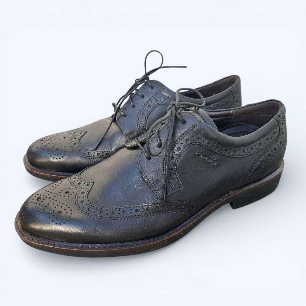 ECCO Black Leather Wingtip Oxford Dress Shoes – Men's Size EU 42 Preppy Comfort